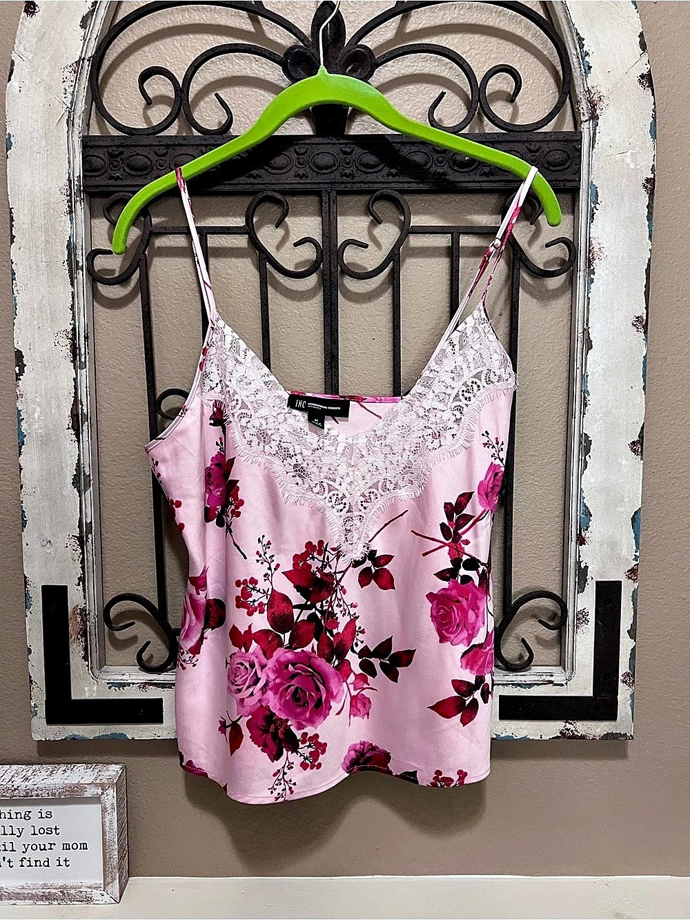INC International Concepts Floral Lace Camisole in Pink & White Medium Like New